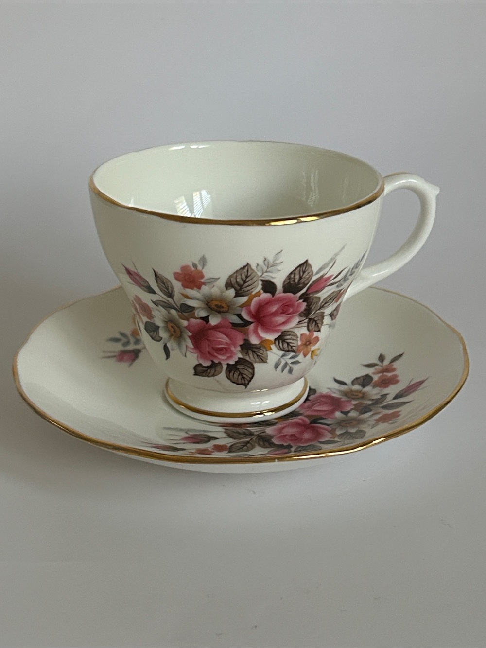 Vintage Duchess Bone China Teacup And Saucer Set Floral Rose 385 Pattern